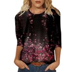 Kanpola üst giyim, kadın, yazlık tişört, 3/4 kollu, tunik bluz, tişört, 3D baskılı, genç kız spor tişörtü, gündelik, bol kesim, kadın bluzu, şık yazlık tişört, yazlık üst, 5 siyah, XL