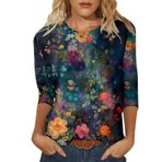 Kanpola üst giyim, kadın, yazlık tişört, 3/4 kollu, tunik bluz, tişört, 3D baskılı, genç kız spor tişörtü, gündelik, bol kesim, kadın bluzu, şık yazlık tişört, yazlık üst, 5 yeşil, L