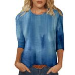 Kanpola üst giyim, kadın, yazlık tişört, 3/4 kollu, tunik bluz, tişört, 3D baskılı, genç kız spor tişörtü, gündelik, bol kesim, kadın bluzu, şık yazlık tişört, yazlık üst, 6 mavi, S