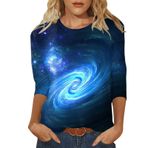 Kanpola yazlık bluz, kadın, hafif, 3/4 kollu, yuvarlak yaka, bluz, tunik, rahat, bol tişört, basic üst giyim, kadın gömleği, bluz, tişört, üst giyim, şık spor tişört, yazlık tişört, Mavi-c, S