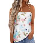 Kanpola yazlık bluz, kadın, seksi, omzu açık, tunik, bluz, tişört, renkli, çiçek baskılı, tişört, kolsuz gömlek, gündelik, bol kesim, bluz, üst giyim, Beyaz-c, XXL