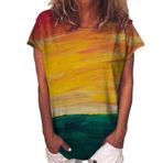 Kanpola yazlık bluz, kadın, vintage, yuvarlak yaka, kısa kollu, gündelik, bol kesim, tunik bluz, tişört, basic gömlek, tişört, genç, kız spor tişörtü, bluz üst giyim, bluz üst, bluz üst, 2 pembe, L