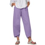 Kanpola yazlık kadın pantolonu, 7/8 keten pantolon, geniş bacaklı, bol kesim, elastik bel, yazlık, hafif harem pantolonu, tek renkli, cepli, kelebek, karahindiba baskılı, Lila-b, 4XL