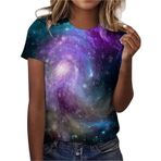 Kanpola yazlık üst giyim, kadın, bol, kısa kollu, yuvarlak yaka, tişört, 3D baskılı, tunik bluz, tişört, basic üst giyim, kadın gömleği, boş zaman tişörtü, yazlık üst giyim, A-lila, XL