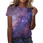 Kanpola yazlık üst giyim, kadın, bol, kısa kollu, yuvarlak yaka, tişört, 3D baskılı, tunik bluz, tişört, basic üst giyim, kadın gömleği, boş zaman tişörtü, yazlık üst giyim, C-Lila, 3XL