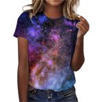 Kanpola yazlık üst giyim, kadın, bol, kısa kollu, yuvarlak yaka, tişört, 3D baskılı, tunik bluz, tişört, basic üst giyim, kadın gömleği, boş zaman tişörtü, yazlık üst giyim, D-Lila, M