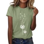 Kanpola Yeşil C Yuvarlak Yaka Kısa Kollu Moda Çiçek Desenli Baskılı Tunik Gömlek Bluz Tarz Yaz Boş Zaman Plaj Üst Giyim Zarif Kadın T-shirt