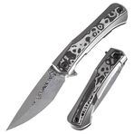 KANSEPT Kratos | Flipper Bıçak | Titanyum + Siyah Gül Desenli Karbon Fiber Kakma Sap | Damascus Çelik Çakı | K1024A5