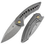 KANSEPT ODD 21 | Ön Flipper | Gri Eloksal Titanyum Bronz Delikli Sap | Damascus Çelik Çakı | K1077A2