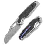 KANSEPT Tuckamore | Başparmak Delikli | Titanyum ve Parçalanmış Karbon Fiber Sap | Timascus Kemer Klips | Damascus Çelik Çakı | K1052A5
