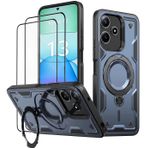 KANSi Xiaomi Redmi 13 / Redmi 12 / Poco M6 4G için Temperli Cam*2 için Kılıf, Döner Halka Akıllı Telefon Koruyucu Kılıf - Darbeye Dayanıklı Tampon Mavi