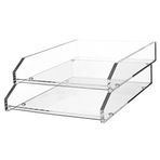 Kantek Şeffaf Akrilik Çift Harf Tepsisi, 2 Katlı İstiflenebilir Masa Düzenleyici, Önden Yükleme, 26,9 cm x 35,3 cm x 12,2 cm, Kaymaz Ayaklar, Ofis Organizatörü, Masa Aksesuarı