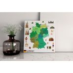 Kanvas Almanya Haritası Renkli Illüstrasyonlu - Ev ve Ofis Dekorasyonu - Coğrafya Dekorasyonu 40X35 cm - Beyaz