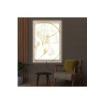 Kanvas Beyaz Arka Planli Altin Çizgiler Ve Beyaz Çiçekler Modern Ledli Tablo 90 X 60