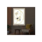 Kanvas Beyaz Arka Planli Altin Çizgiler Ve Mavi Beyaz Çiçekler Modern Ledli Tablo 90 X 60
