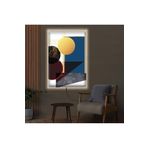 Kanvas Beyaz Üzeri Mavi Desen Ve Rekli Şekiller Modern Ledli Tablo 90 X 60
