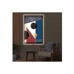 Kanvas Beyaz Üzeri Mavi Ve Kirmizi Çizgiler Ve Renkli Şekilli Modern Ledli Tablo 50 X 70