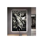 Kanvas Bitkiler Ve Siyah Beyaz Kadin Ledli Tablo 50 X 70