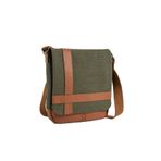 Kanvas Çapraz Çanta 26x29x7 cm, Kapaklı Messenger Omuz Çantası, Ön ve Arka Fermuarlı Cepli, Telefon/Not Defteri Hızlı Erişim Gözü, Ayarlanabilir Askılı Postacı Çantası (Haki)
