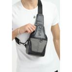 Kanvas Çok Bölmeli Günlük Çapraz Askılı Omuz Çantası - Antrasit - Boy 26 cm En 14 cm Derinlik 6 cm