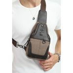Kanvas Çok Bölmeli Günlük Çapraz Askılı Omuz Çantası - Boy 26 cm En 14 cm Derinlik 6 cm - Kahverengi