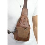 Kanvas Çok Bölmeli Günlük Çapraz Askılı Omuz Çantası - Taba - Boy 26 cm En 14 cm Derinlik 6 cm