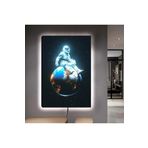 Kanvas Dünyanin Üstünde Oturan Astronot Ledli Tablo 90 X 60
