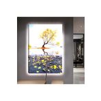 Kanvas Göl Yansimali Altin Yaprakli Ağaç Ledli Tablo 90 X 60