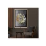 Kanvas Gri Arka Planli Altin Soyut Desenli Modern Ledli Tablo 70 X 100