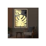 Kanvas Gri Arka Planli Altin Yapraklar Modern Ledli Tablo 90 X 60