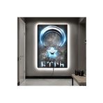 Kanvas Gri Arka Planli Ay Yildiz Ledli Tablo 90 X 60