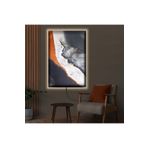Kanvas Gri Arka Planli Turuncu Ve Beyaz Soyut Desen Ledli Tablo 90 X 60