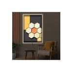 Kanvas Gri Ve Sari Arka Planli Soyut Desenli Modern Ledli Tablo 50 X 70