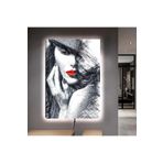 Kanvas Karakalem Çizim Görünümlü Kadin Ledli Tablo 50 X 70
