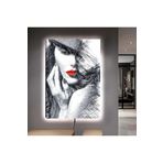 Kanvas Karakalem Çizim Görünümlü Kadin Ledli Tablo 90 X 60