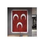 Kanvas Kirmizi Arka Planli Beyaz 3 Hilal Ledli Tablo 90 X 60