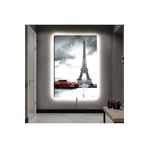 Kanvas Kirmizi Klasik Araba Ve Eiffel Kulesi Ledli Tablo 90 X 60