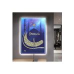 Kanvas Mavi Cami Arka Planli Altin Arapça Yazili Dini Ledli Tablo 90 X 60