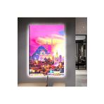Kanvas Mor Gökyüzü Arka Planli Sari Işiklandirmali Istanbul Ledli Tablo 70 X 100