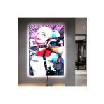 Kanvas Mor Grafiti Arka Planli Harley Quin Ledli Tablo 90 X 60