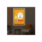 Kanvas Sari Arka Planli Beyaz Dolunay Ve Altin Mavi Geyik Modern Ledli Tablo 50 X 70