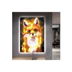 Kanvas Sari Işiklandirmali Sevimli Tilki Ledli Tablo 70 X 100