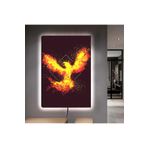 Kanvas Siyah Arka Planli Alevli Kuş Ledli Tablo 50 X 70
