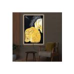 Kanvas Siyah Arka Planli Altin Ve Beyaz Bitkiler Ledli Tablo 50 X 70