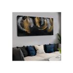 Kanvas Siyah Arka Planli Beyaz Ve Altin Kuş Tüyleri Yatay Tablo 120 X 60