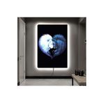 Kanvas Siyah Arka Planli Beyaz Ve Mor Aslanlar Ledli Tablo 90 X 60