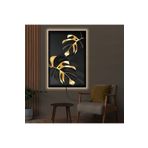 Kanvas Siyah Arka Planli Siyah Ve Altin Yapraklar Modern Ledli Tablo 50 X 70