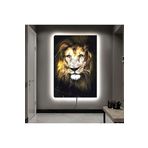 Kanvas Siyah Arka Planli Yaşli Aslan Ledli Tablo 90 X 60
