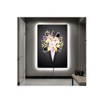 Kanvas Siyah Arka Siyah Yaprakli Pembe Güller Ledli Tablo 50 X 70