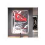 Kanvas Siyah Beyaz Arka Planli Dalgalanan Türk Bayraği Ledli Tablo 90 X 60